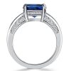 4.00 CT. TW. Cushion Cut Blue Sapphire Engagement Ring in Channel Set Sterling Silver
