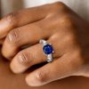 4.00 CT. TW. Cushion Cut Blue Sapphire Engagement Ring in Channel Set Sterling Silver