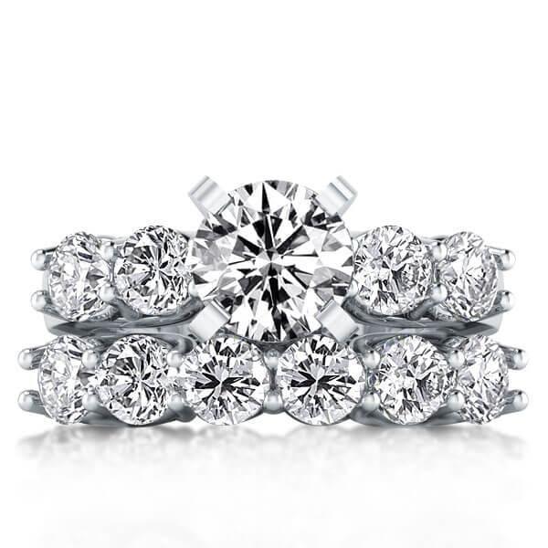 Sterling Silver Five Stone Engagement & Eternity Bridal Ring Set - 2.00 CT