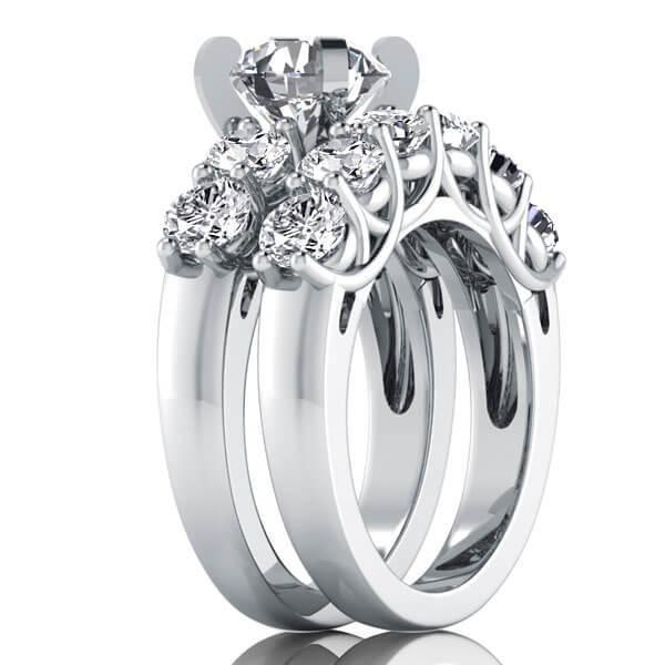 Sterling Silver Five Stone Engagement & Eternity Bridal Ring Set - 2.00 CT
