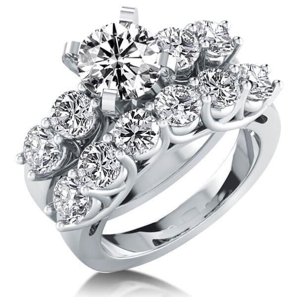 Sterling Silver Five Stone Engagement & Eternity Bridal Ring Set - 2.00 CT