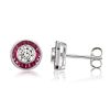 Rhodium Plated 925 Sterling Silver Garnet Halo Round Stud Earrings