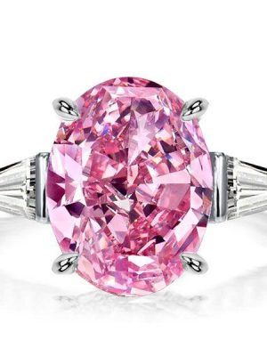 Oval Pink Stone 3-Stone Sterling Silver Engagement Ring - 9.32 CT