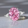 Oval Pink Stone 3-Stone Sterling Silver Engagement Ring - 9.32 CT