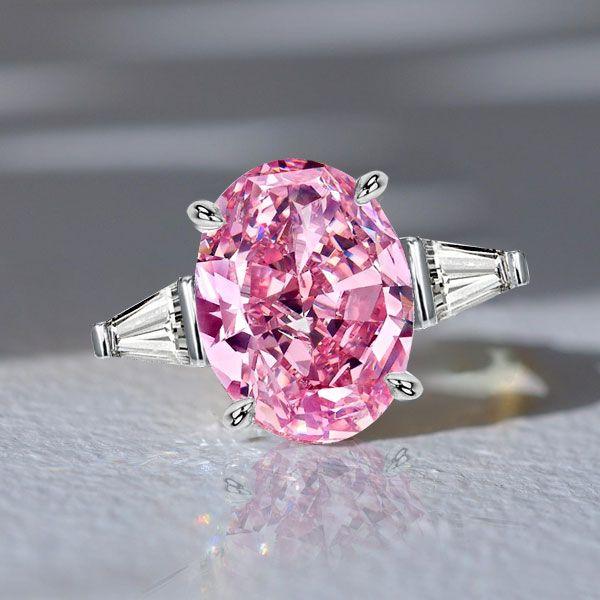 Oval Pink Stone 3-Stone Sterling Silver Engagement Ring - 9.32 CT