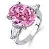 Oval Pink Stone 3-Stone Sterling Silver Engagement Ring - 9.32 CT