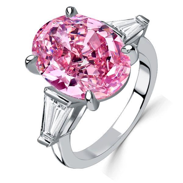 Oval Pink Stone 3-Stone Sterling Silver Engagement Ring - 9.32 CT