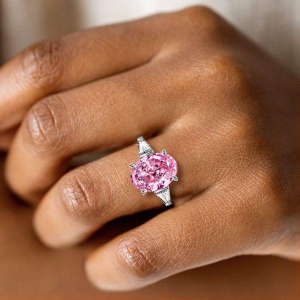 Oval Pink Stone 3-Stone Sterling Silver Engagement Ring - 9.32 CT