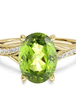 Golden Bypass Peridot Engagement Ring - 18K Gold Plated Sterling Silver