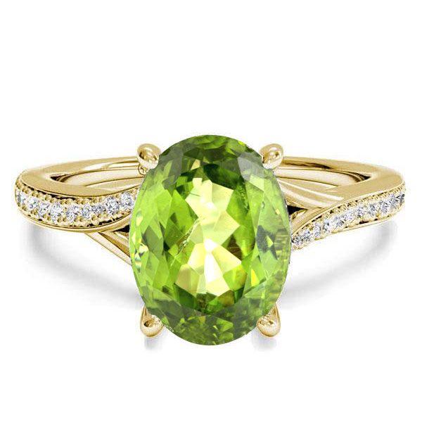 Golden Bypass Peridot Engagement Ring - 18K Gold Plated Sterling Silver