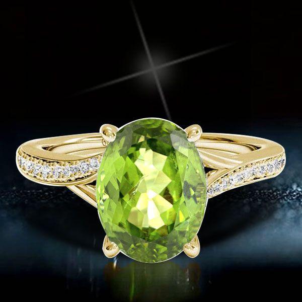 Golden Bypass Peridot Engagement Ring - 18K Gold Plated Sterling Silver