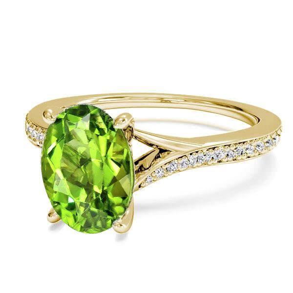 Golden Bypass Peridot Engagement Ring - 18K Gold Plated Sterling Silver