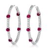 Ruby & Sapphire Hoop Earrings - Sterling Silver In Out Round Design
