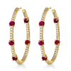 Ruby & Sapphire Hoop Earrings - Sterling Silver In Out Round Design