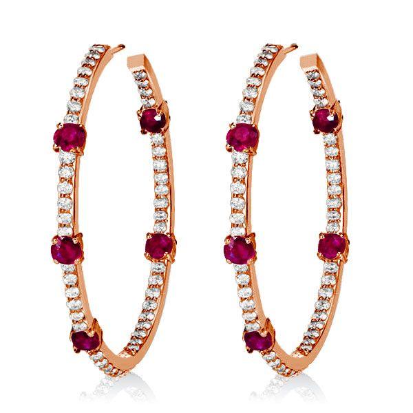 Ruby & Sapphire Hoop Earrings - Sterling Silver In Out Round Design