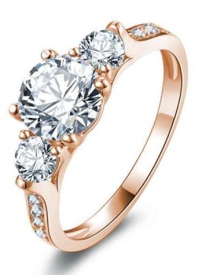 Rose Gold Three Stone White Sapphire Engagement Ring - 1.0 CT Center