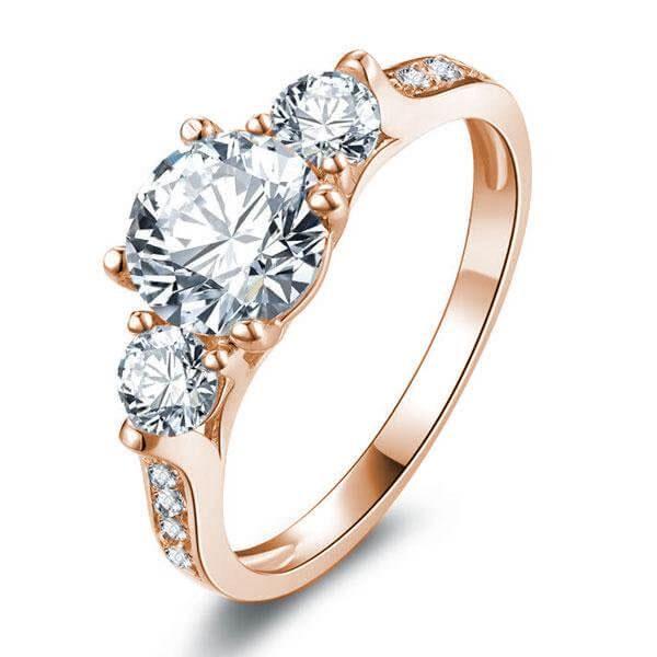 Rose Gold Three Stone White Sapphire Engagement Ring - 1.0 CT Center