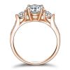 Rose Gold Three Stone White Sapphire Engagement Ring - 1.0 CT Center