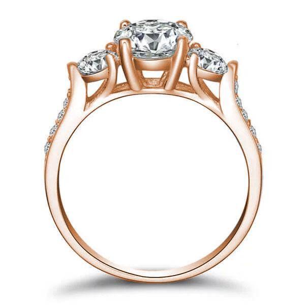 Rose Gold Three Stone White Sapphire Engagement Ring - 1.0 CT Center