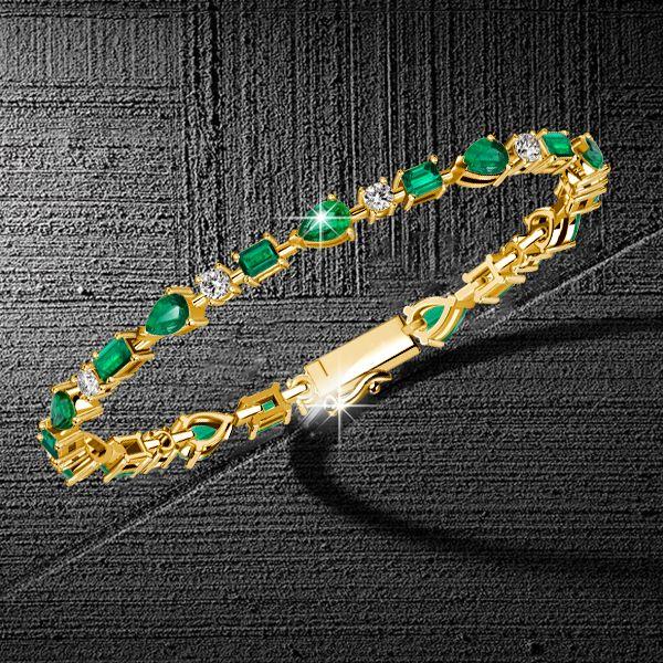 Emerald Green Pear Cut Bracelet | 18K Gold Plated Sterling Silver Wedding Jewelry
