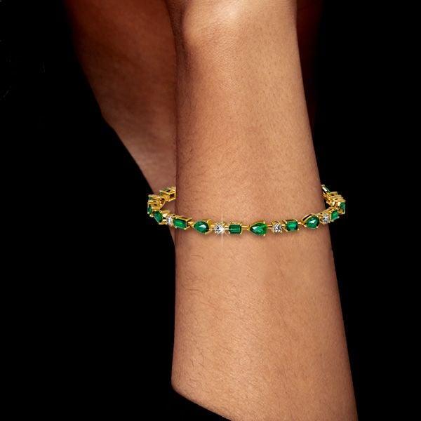 Emerald Green Pear Cut Bracelet | 18K Gold Plated Sterling Silver Wedding Jewelry