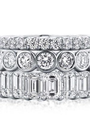 Triple Row Eternity Wedding Ring Band Set, Stackable White Sapphire, 925 Sterling Silver
