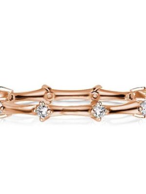 18K Rose Gold Plated Sterling Silver Dainty Eternity Wedding Band Ring 0.15 CT. TW.