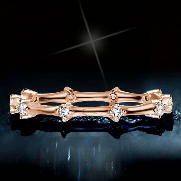 18K Rose Gold Plated Sterling Silver Dainty Eternity Wedding Band Ring 0.15 CT. TW.