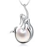 Mermaid Pearl Pendant Necklace - 925 Sterling Silver, Adjustable Chain