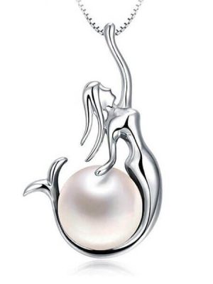 Mermaid Pearl Pendant Necklace - 925 Sterling Silver, Adjustable Chain