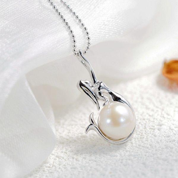 Mermaid Pearl Pendant Necklace - 925 Sterling Silver, Adjustable Chain