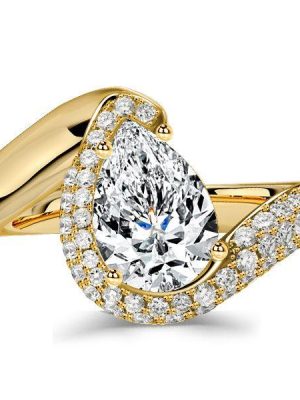 Pear Cut Engagement Ring with Pave Band - Sterling Silver Pear Trace Ring