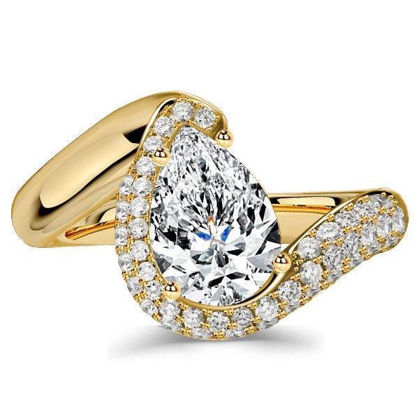 Pear Cut Engagement Ring with Pave Band - Sterling Silver Pear Trace Ring