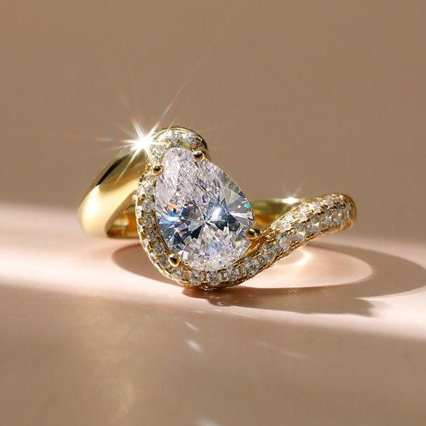 Pear Cut Engagement Ring with Pave Band - Sterling Silver Pear Trace Ring