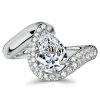 Pear Cut Engagement Ring with Pave Band - Sterling Silver Pear Trace Ring