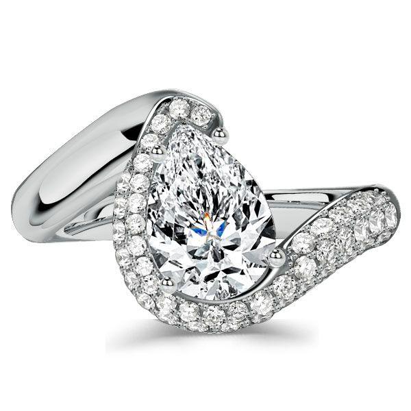 Pear Cut Engagement Ring with Pave Band - Sterling Silver Pear Trace Ring