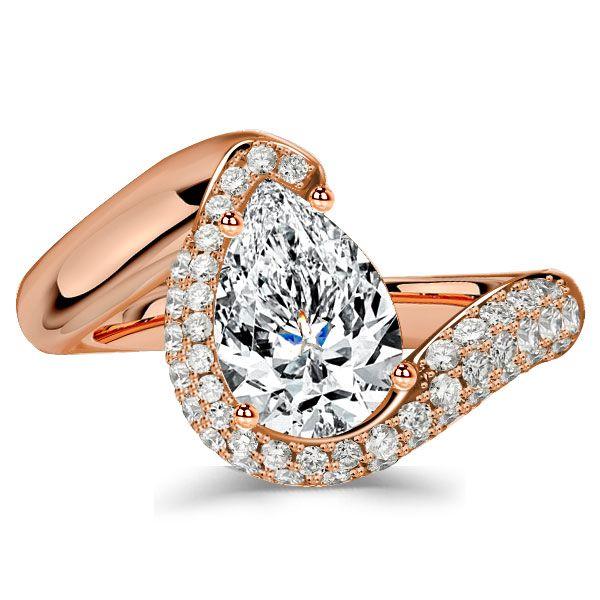 Pear Cut Engagement Ring with Pave Band - Sterling Silver Pear Trace Ring