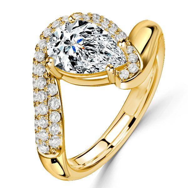 Pear Cut Engagement Ring with Pave Band - Sterling Silver Pear Trace Ring