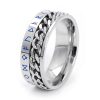 Viking Script Titanium Steel Wedding Band - Silver Chain Design, 8mm