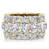 Golden Triple Row Cushion Cut CZ Eternity Wedding Band - 18K Gold Plated Sterling Silver