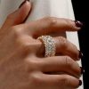 Golden Triple Row Cushion Cut CZ Eternity Wedding Band - 18K Gold Plated Sterling Silver