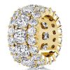 Golden Triple Row Cushion Cut CZ Eternity Wedding Band - 18K Gold Plated Sterling Silver