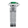 Emerald Green Sapphire Halo Pear Cut 3PC Wedding Ring Set - Sterling Silver