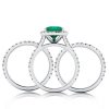 Emerald Green Sapphire Halo Pear Cut 3PC Wedding Ring Set - Sterling Silver