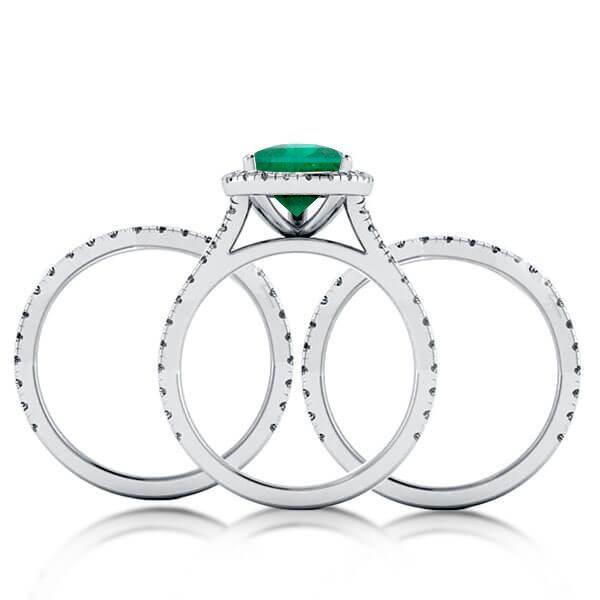 Emerald Green Sapphire Halo Pear Cut 3PC Wedding Ring Set - Sterling Silver