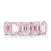 Half Eternity Emerald Cut Created Pink Sapphire Wedding Band in 925 Sterling Silver
