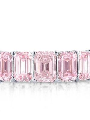Half Eternity Emerald Cut Created Pink Sapphire Wedding Band in 925 Sterling Silver