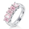 Half Eternity Emerald Cut Created Pink Sapphire Wedding Band in 925 Sterling Silver