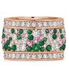Multi-Row Emerald Wedding Band Ring in 925 Sterling Silver with Pink Stone Accents