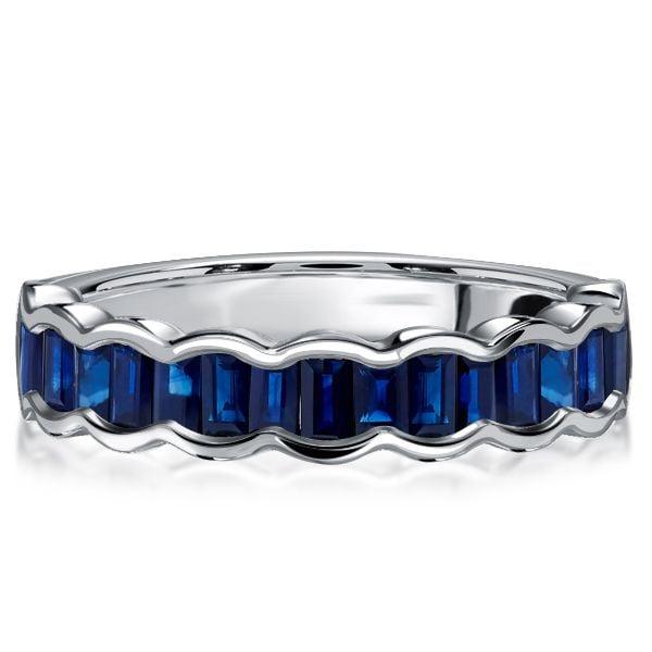 Channel Set Blue Sapphire Half Eternity Wedding Band in Sterling Silver